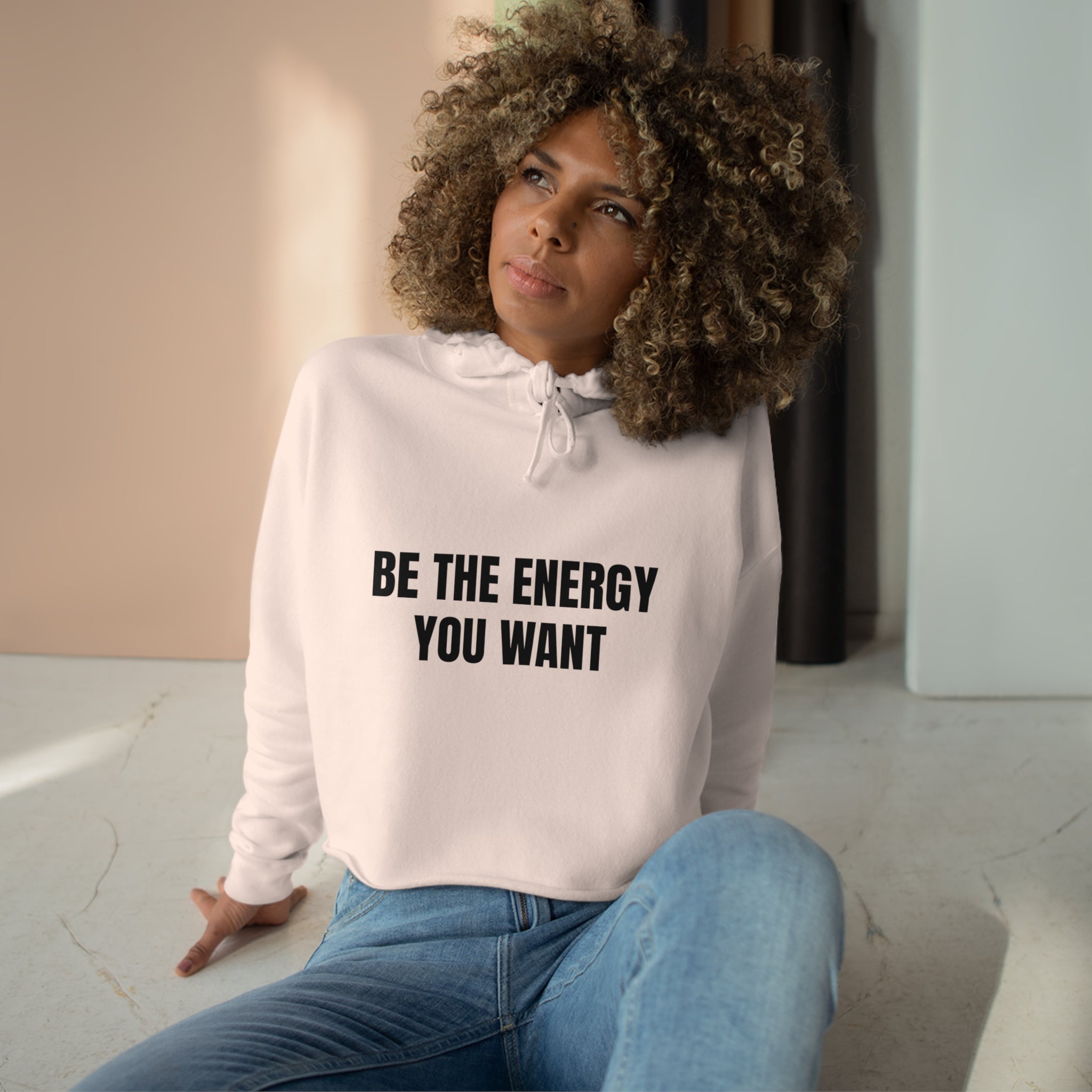 "BE THE ENERGY YOU WANT" Crop Hoodie (BLACK)